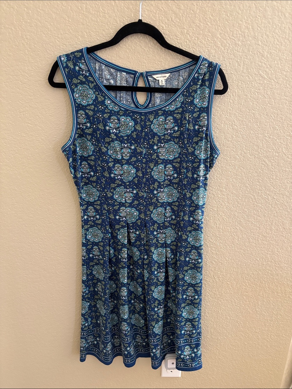 Max Studio Navy & Teal Floral Sleeveless Fit-and-Flare Midi Dress